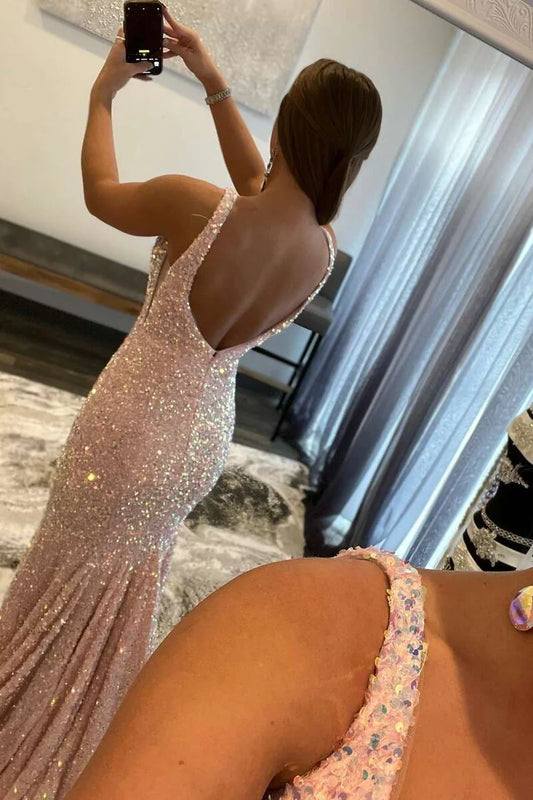 Sparkling deep V-neck sleeveless gown