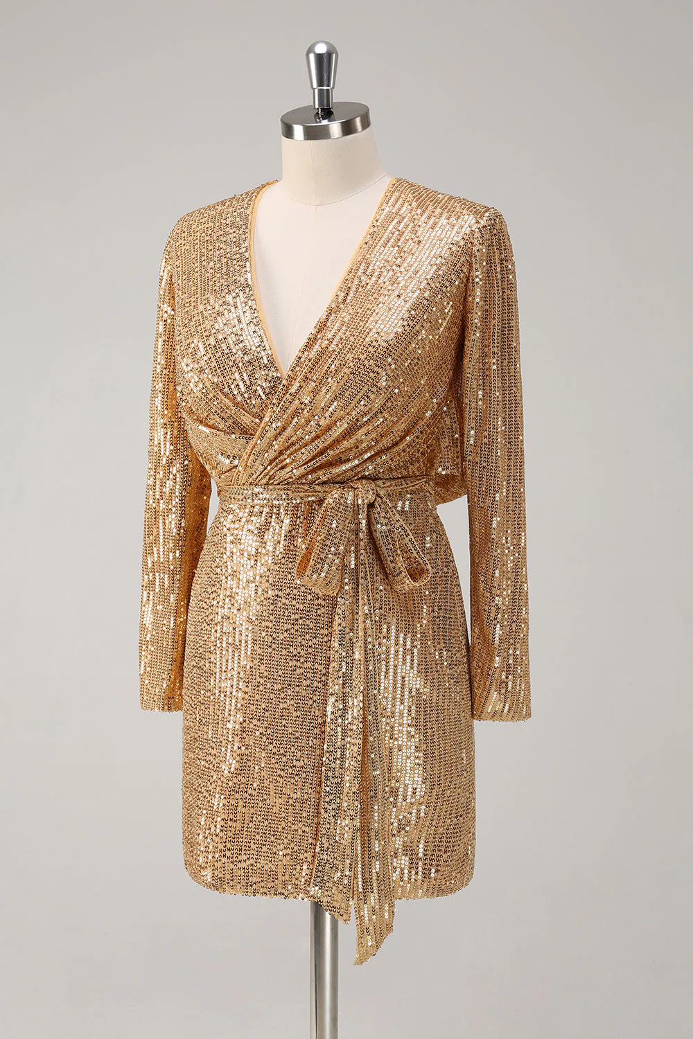 Sparkling gold V-neck short tight party dress