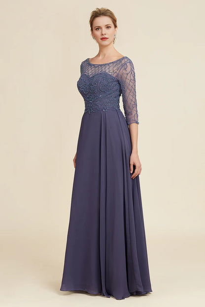 Sparkling gray blue bead round neck bridal gown
