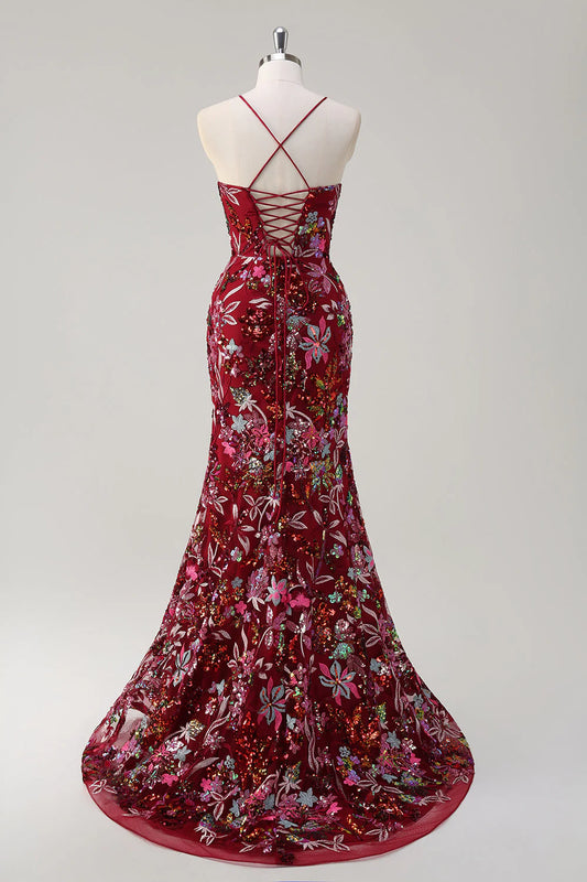 Sparkling mermaid sequin embroidered dress with slit