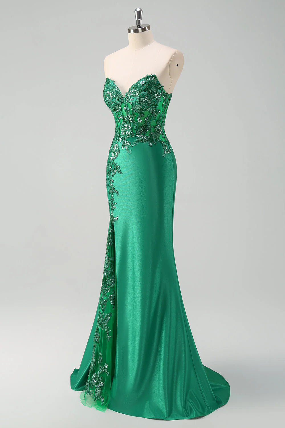 Sparkling mermaid strapless tight corset sequined long slit ball dress
