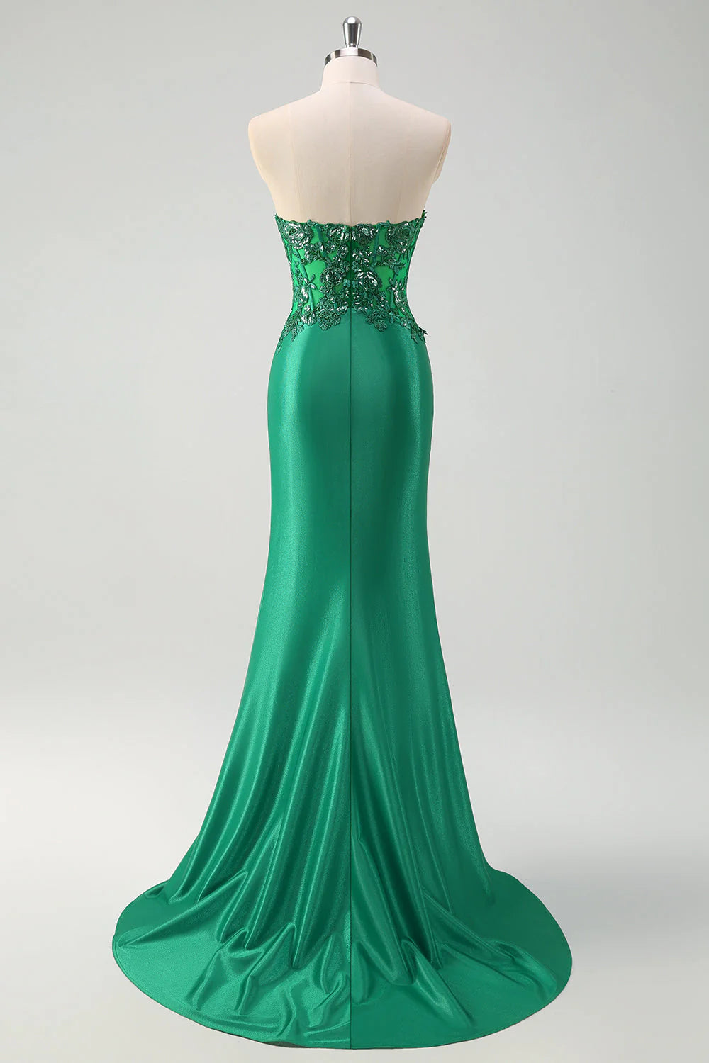 Sparkling mermaid strapless tight corset sequined long slit ball dress