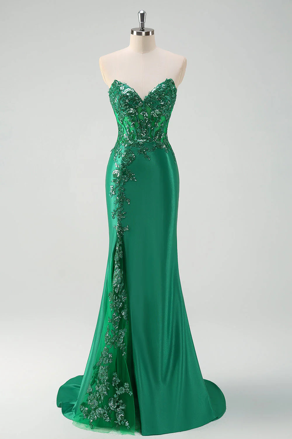 Sparkling mermaid strapless tight corset sequined long slit ball dress