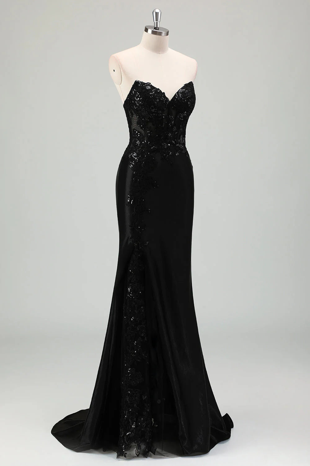 Sparkling mermaid strapless tight corset sequined long slit ball dress
