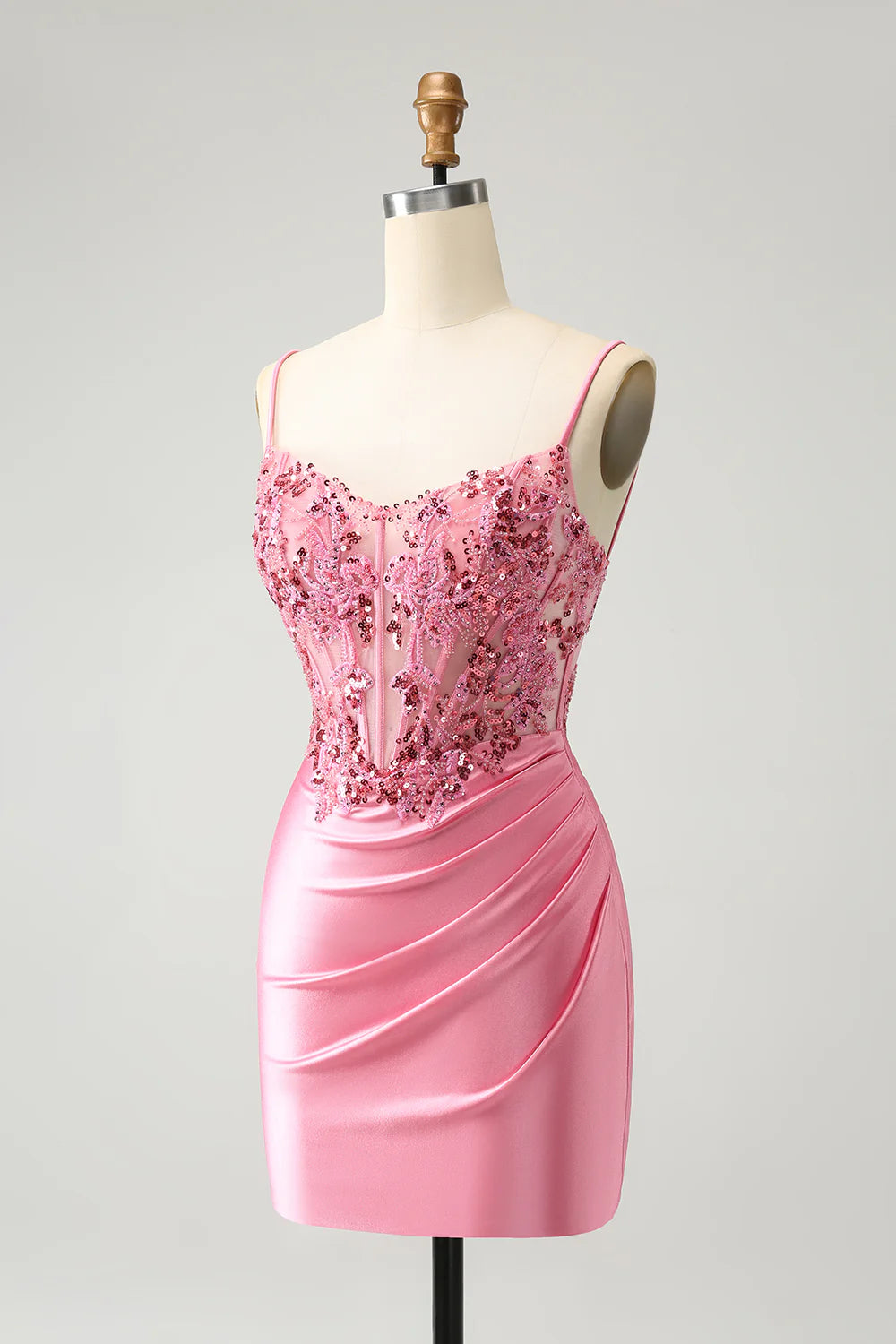 Back view of the pink A-line homecoming dress, showcasing the flowing ankle-length skirt.