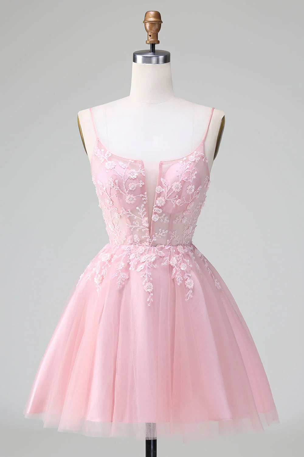 Sparkly blue A-line short homecoming dress with a sweetheart corset and lace-up back.