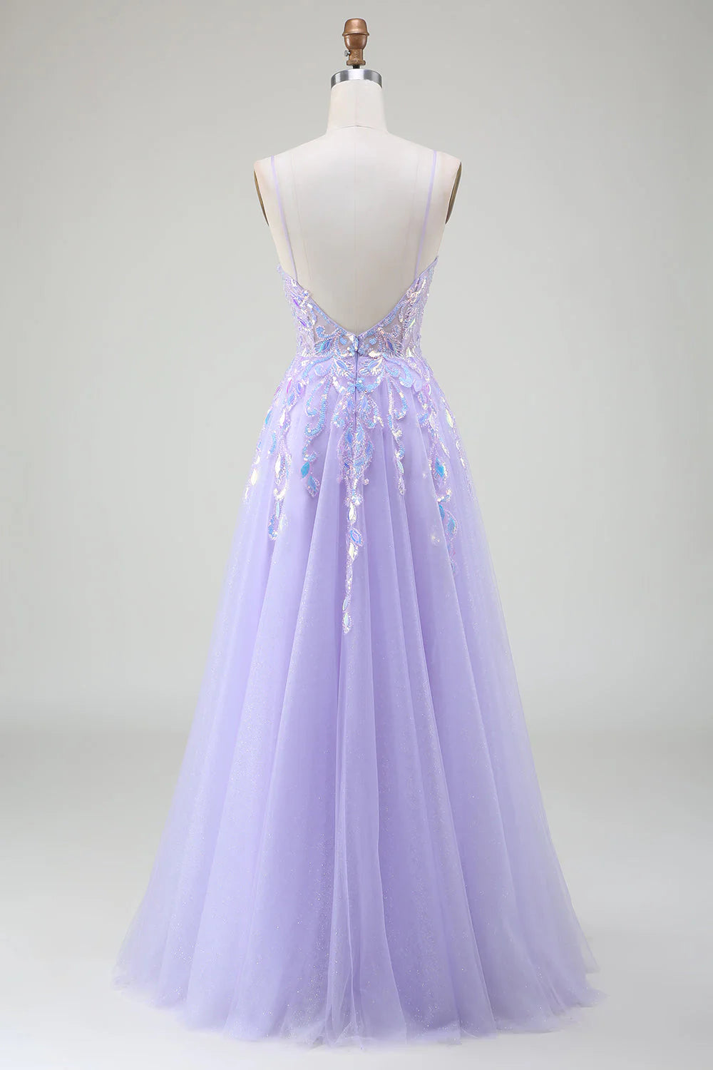 Sparkly A-Line Purple Spaghetti Straps Long Prom Dress with Sequins