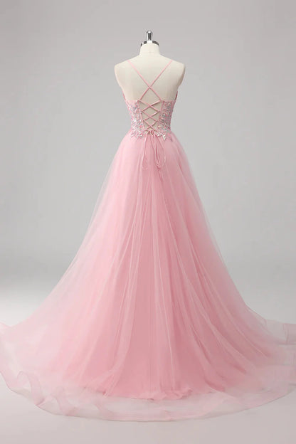 Lavender A-line thin shoulder strap sequined chiffon ball dress