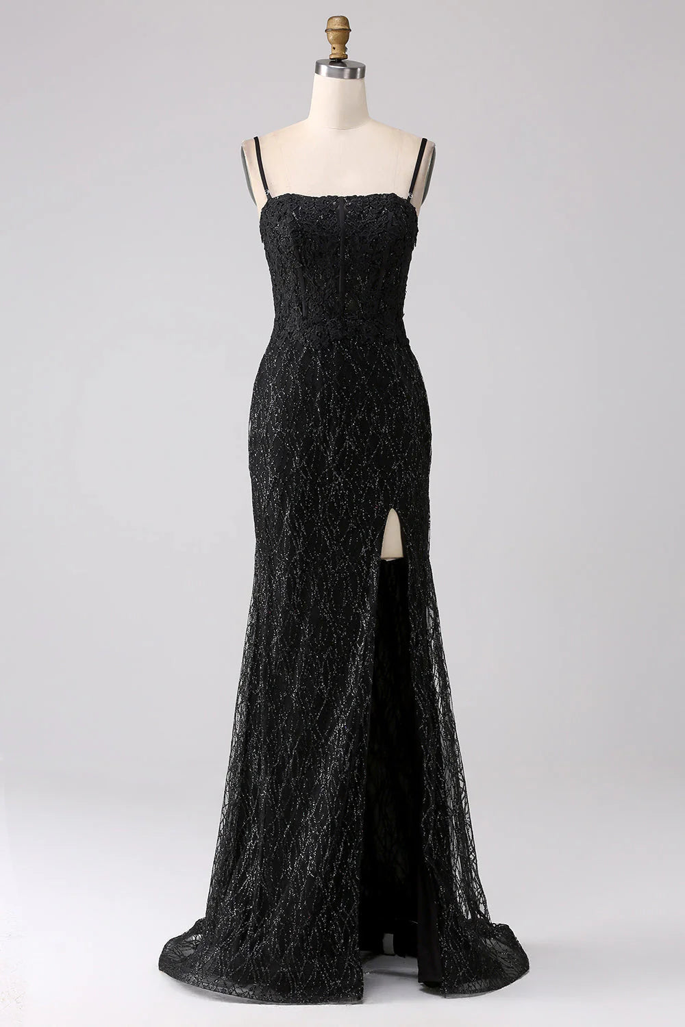 Sparkly Black Mermaid Cold Shoulder Long Prom Dress with Slit