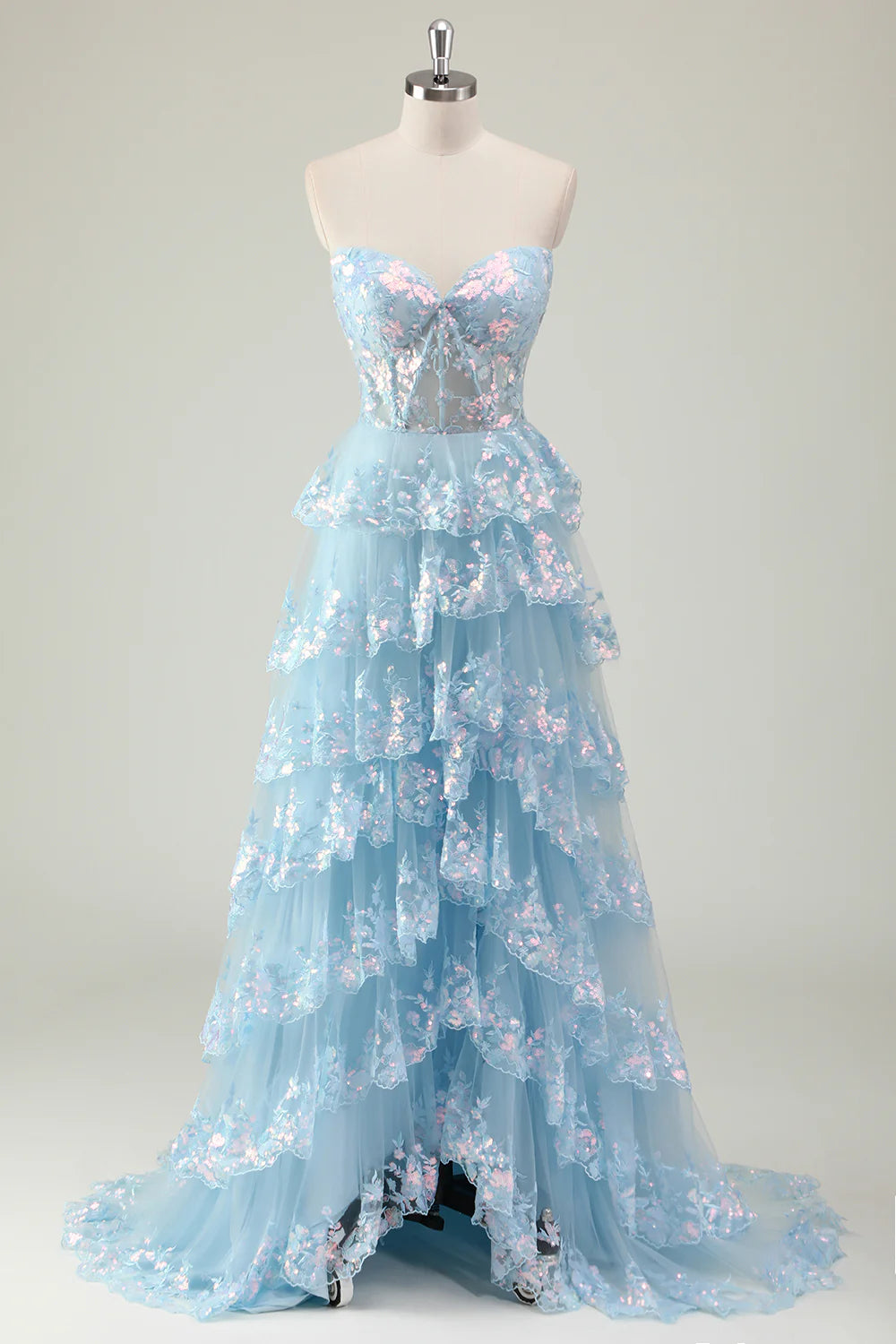 Sparkly Coral Mermaid V Neck Corset Sequins Long Prom Dress With Slit