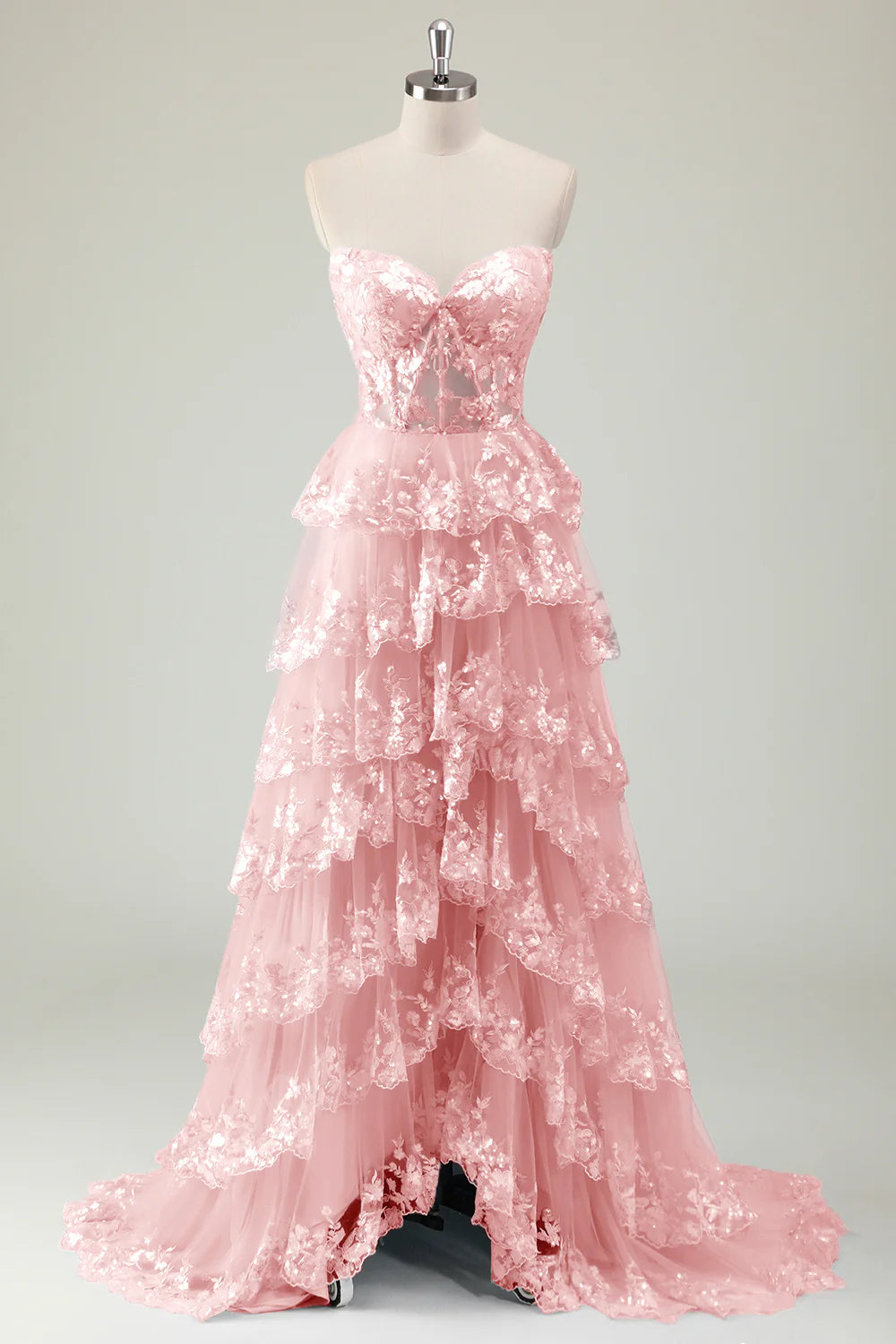 Sparkly Coral Mermaid V Neck Corset Sequins Long Prom Dress With Slit