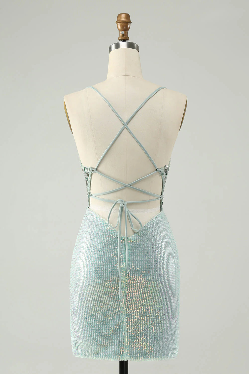 Sparkly Dusty Green Bodycon Spaghetti Straps Short Homecoming Dress with Sequins
