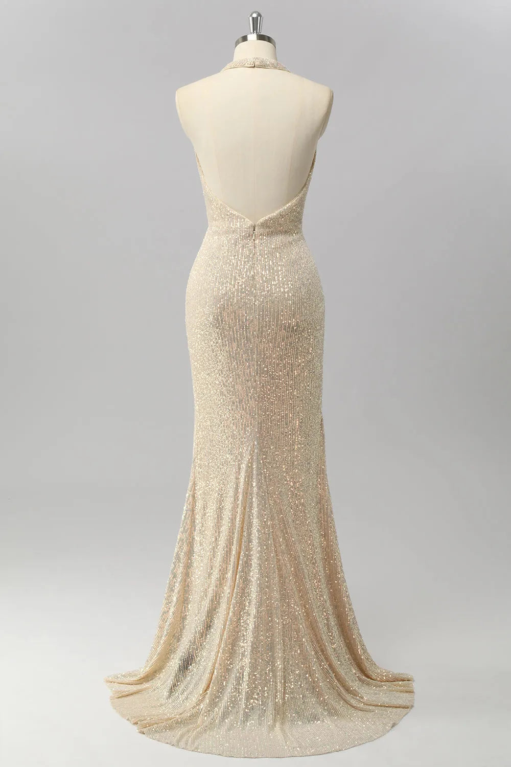 Sparkly Mermaid Halter Neck Sleeveless Sequin Open Back Floor -Length Prom Dress for women Hot Sale