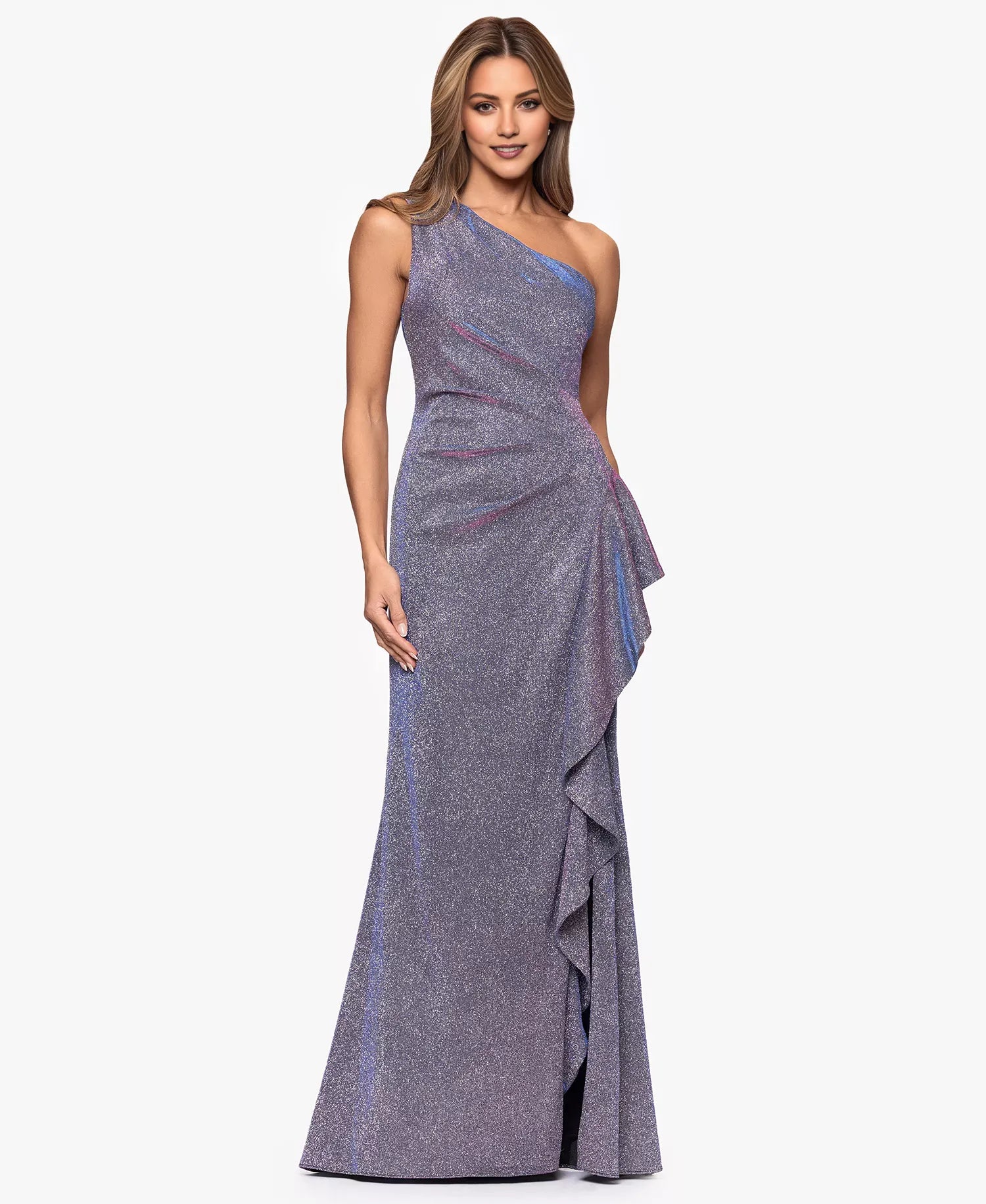 Sparkly Mermaid One-Shoulder Sleeveless Zip-Back Floor-Length Glitter Evening Dresses