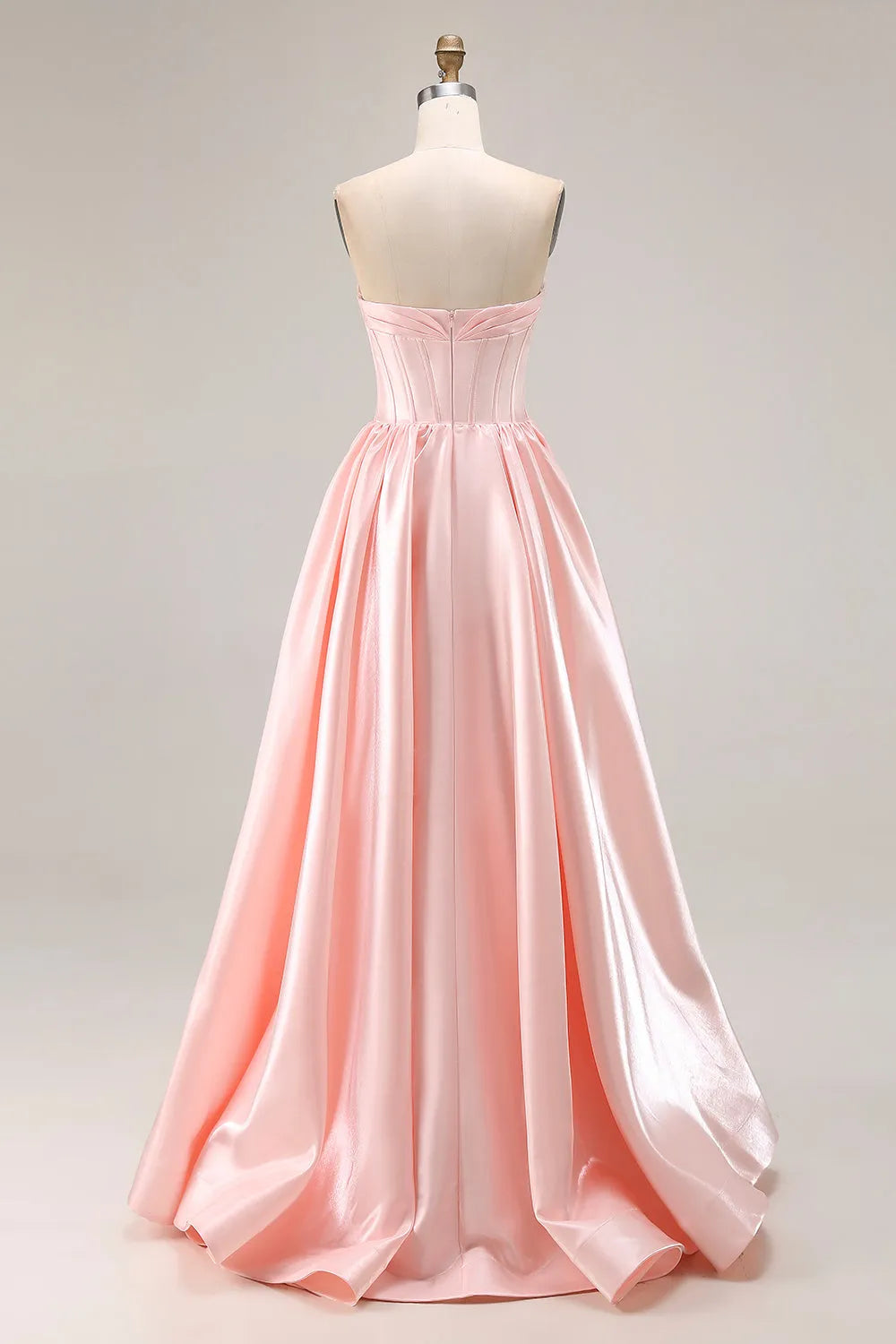 Sparkly Pink A Line Sweetheart  Neck Sleeveless Beading Satin Back Zip Floor-Length Prom Dress with Slit