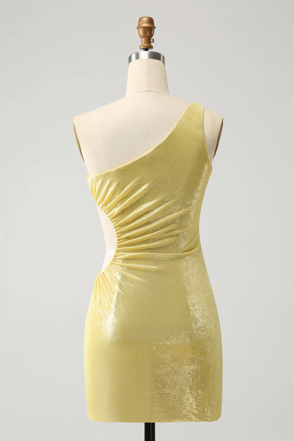 Sparkly Tight One Shoulder Hollow Out Pleated Metallic Homecoming Dress With Slit