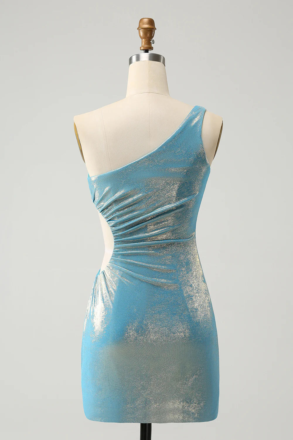 Sparkly Tight One Shoulder Hollow Out Pleated Metallic Homecoming Dress With Slit