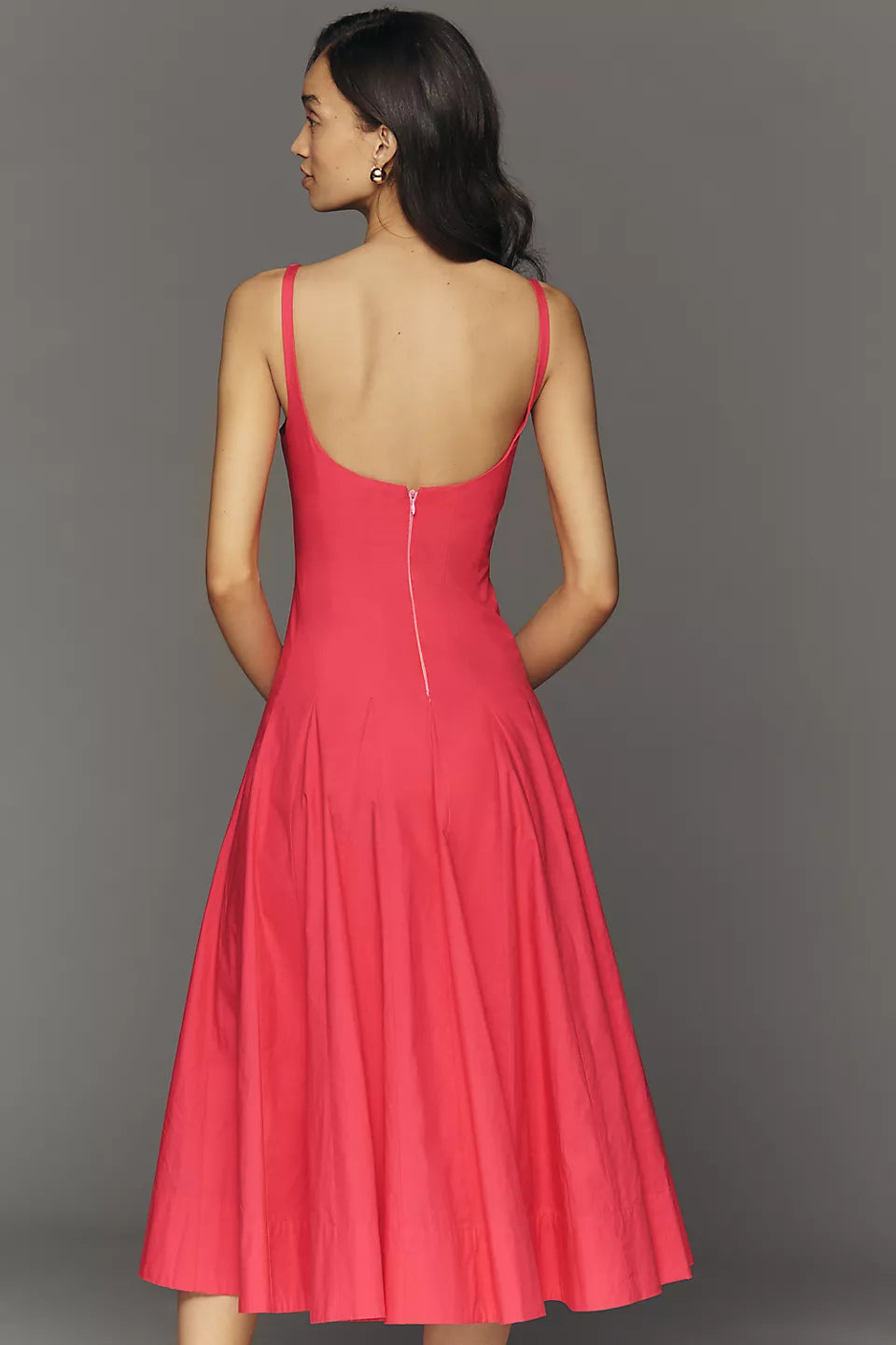 Square Neck Sleeveless Midi Evening Dresses with Flared Skirt