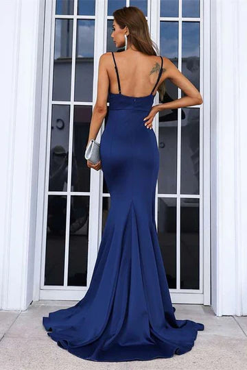 Square neck slim strap mermaid long ball dress