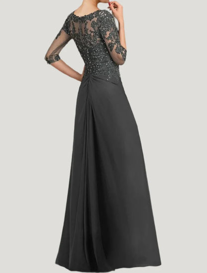 Steel Grey Half Sleeves Floor Length Mother of The Bride Dresses