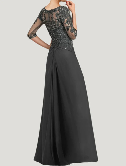 Steel Grey Half Sleeves Floor Length Mother of The Bride Dresses
