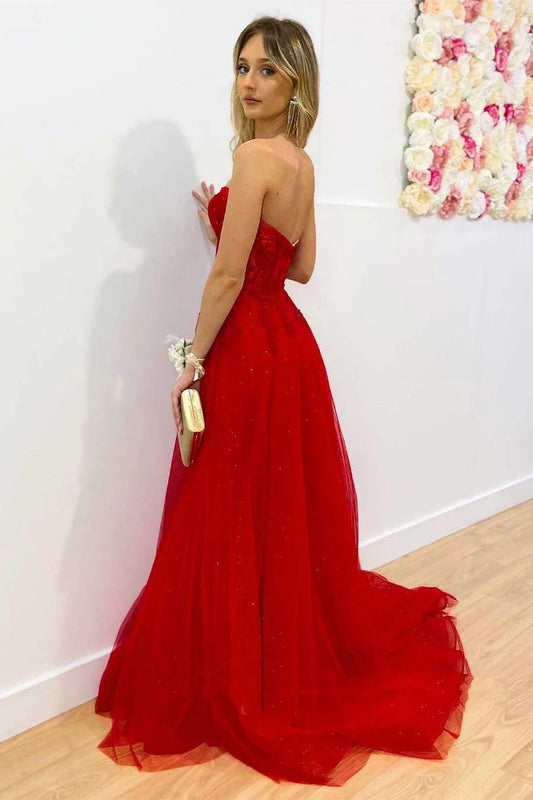 Strapless A-line long applique ball gown