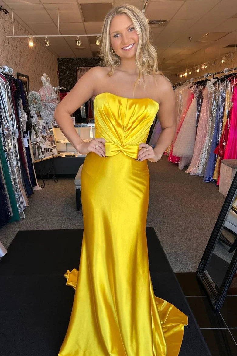 Strapless Bow Mermaid Long Prom Dress