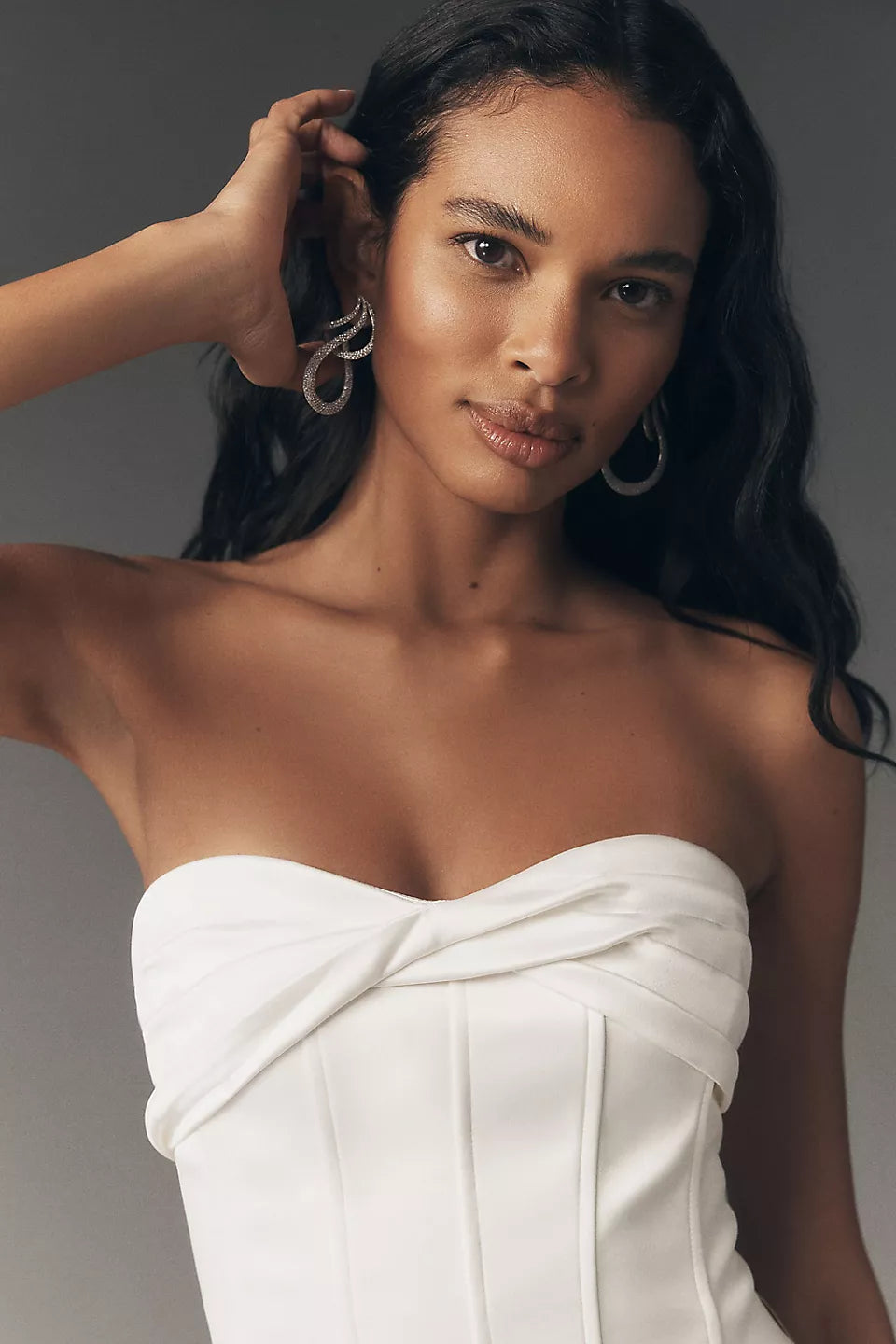 Strapless Corset Midi Evening Dresses with Ruched Skirt