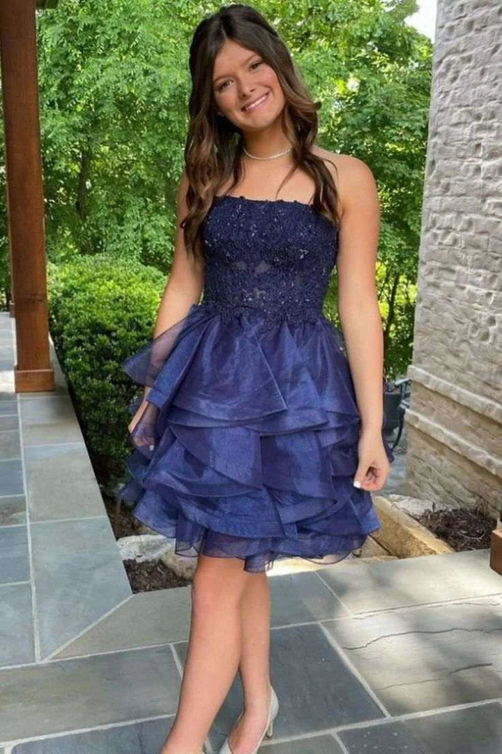 Strapless Empire-Waist A-Line Ruffles Sleeveless Short Homecoming Dress