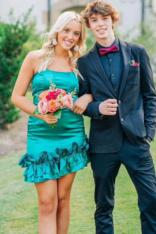 Strapless Ruffles Sleeveless Satin Pleats Mini Homecoming Dress