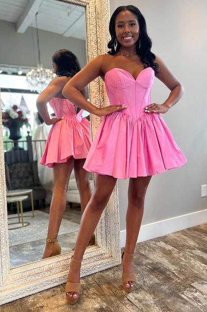 Strapless Satin Homecoming Dress with Flower