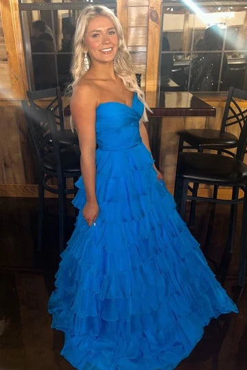 Strapless Sweetheart Layered Sleeveless A-line Formal Ball Dress