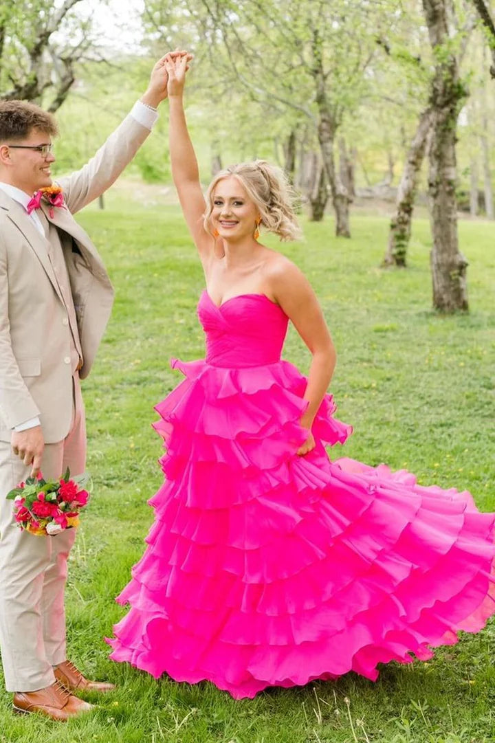 Strapless Sweetheart Layered Sleeveless A-line Formal Ball Dress