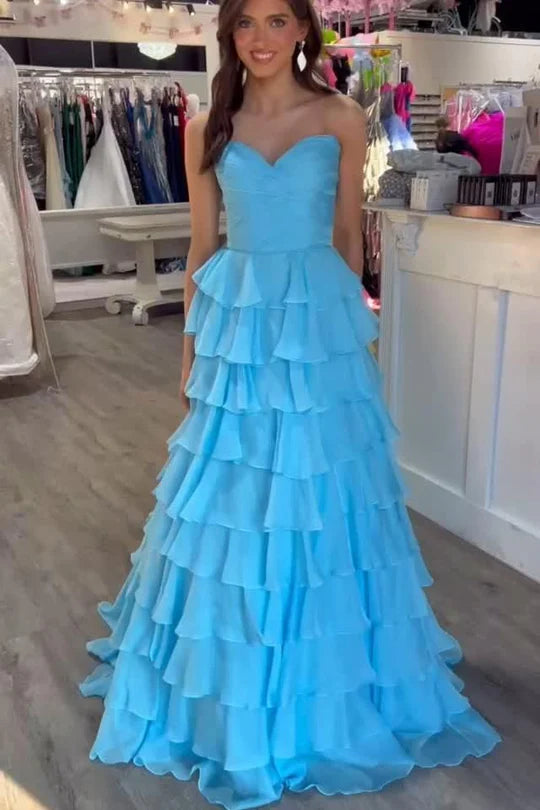 Strapless Sweetheart Layered Sleeveless A-line Formal Ball Dress