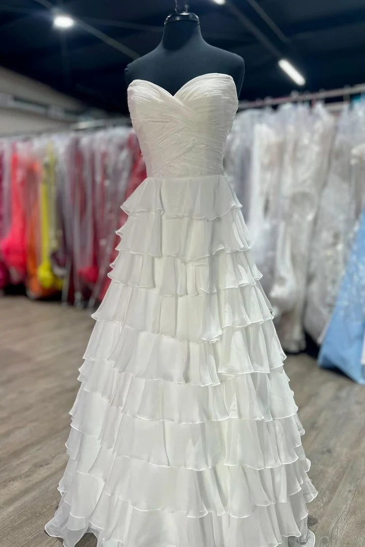 Strapless Sweetheart Layered Sleeveless A-line Formal Ball Dress