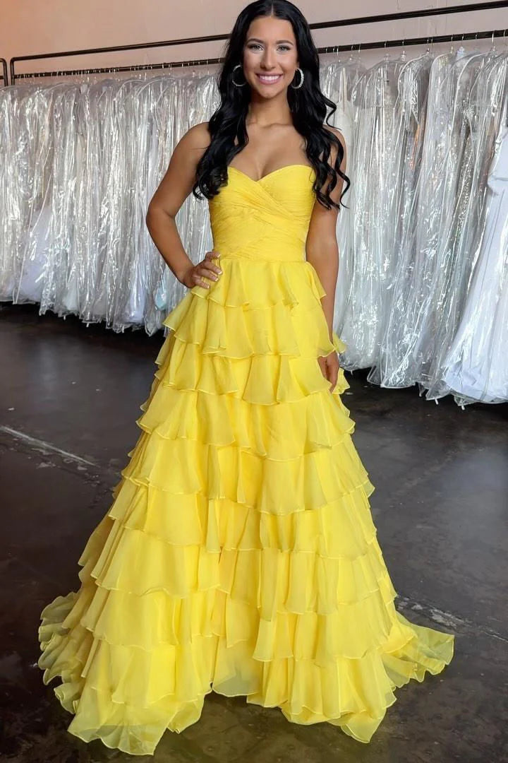 Strapless Sweetheart Layered Sleeveless A-line Formal Ball Dress