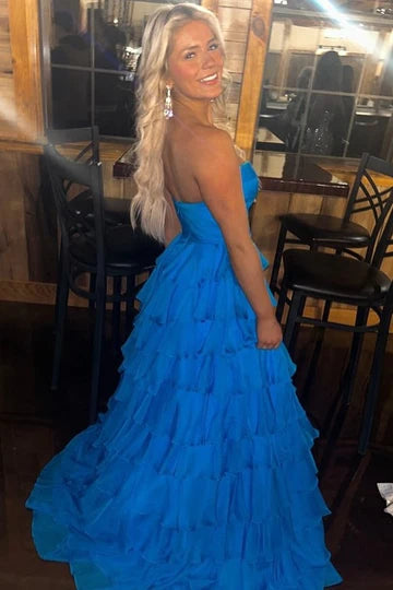 Strapless Sweetheart Layered Sleeveless A-line Formal Ball Dress