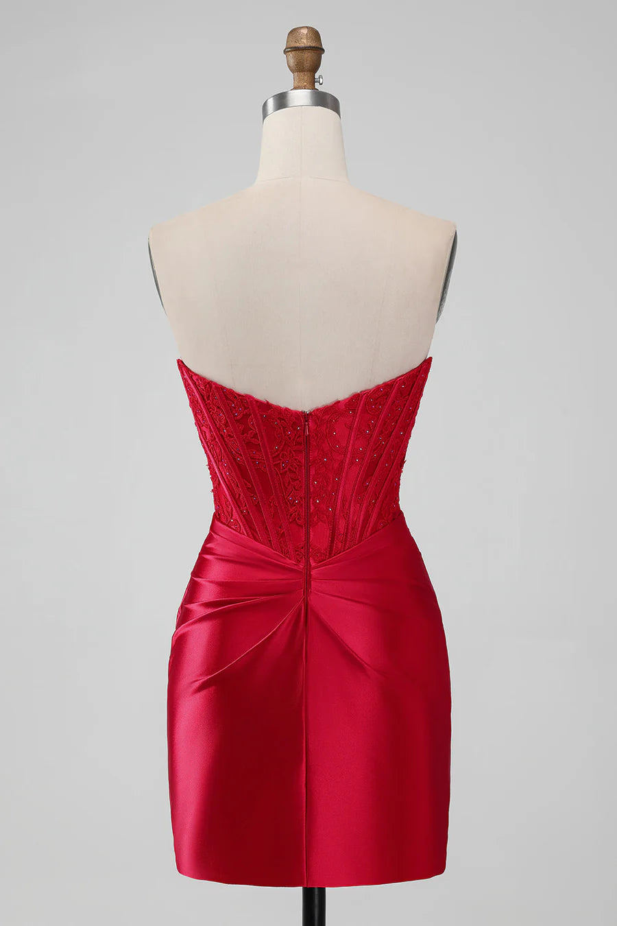 Strapless Lace Ruched Bodycon Short Homecoming Dress