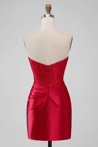 Strapless Lace Ruched Bodycon Short Homecoming Dress