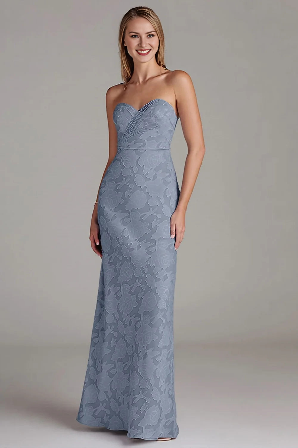 Strapless long wedding guest gown