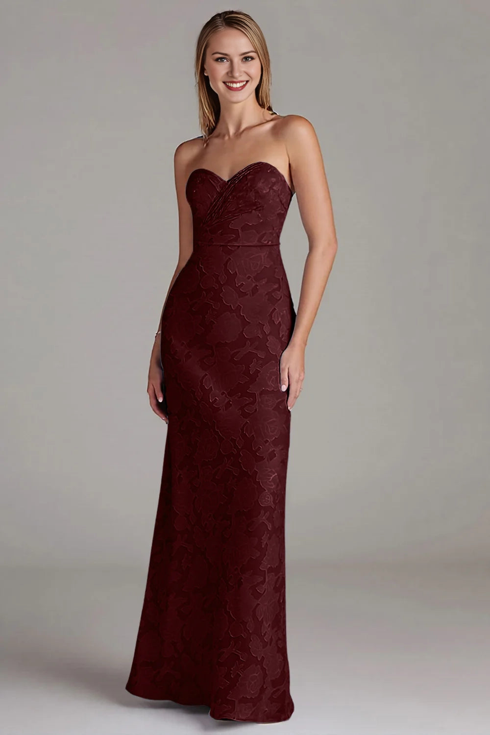 Strapless long wedding guest gown