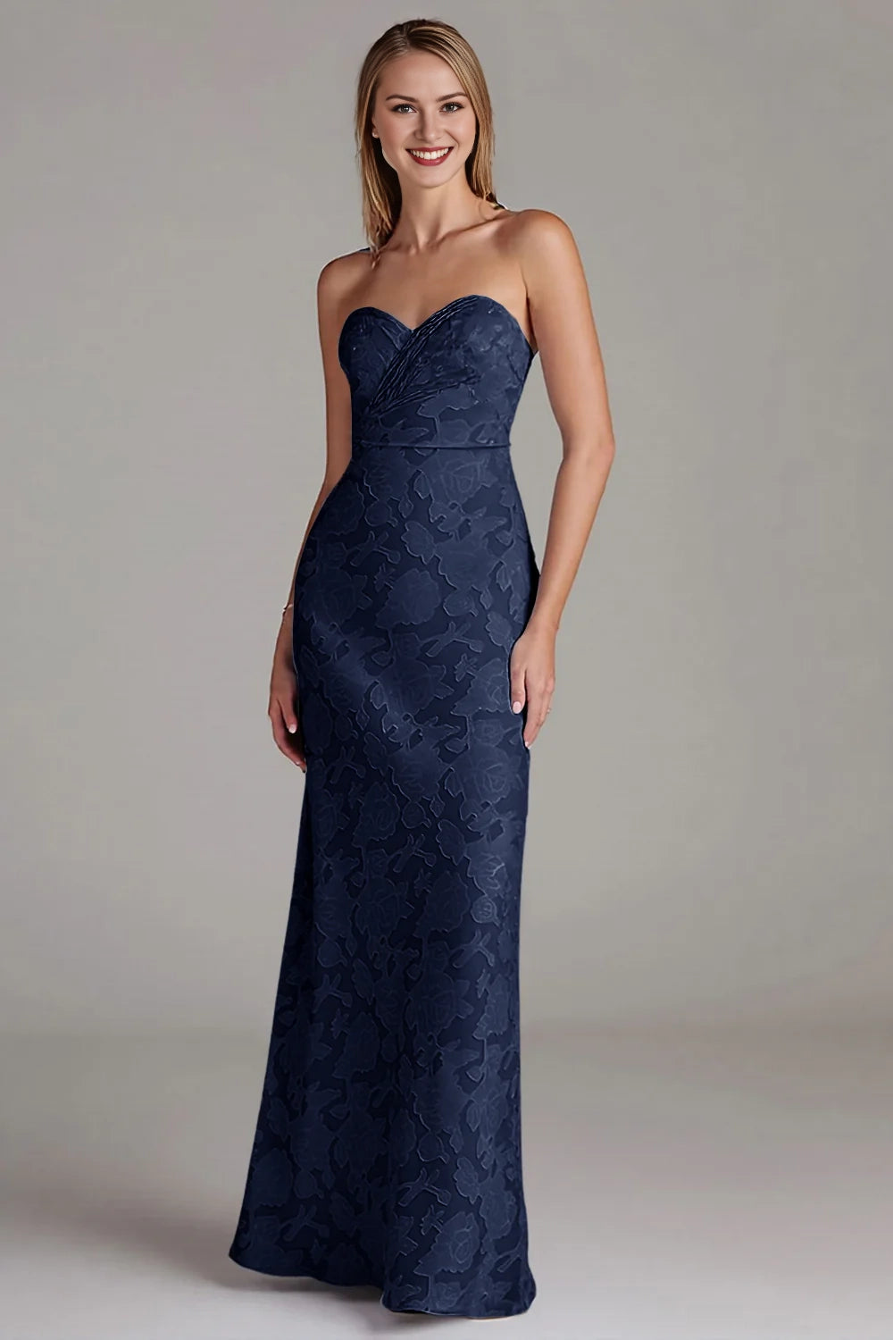 Strapless long wedding guest gown