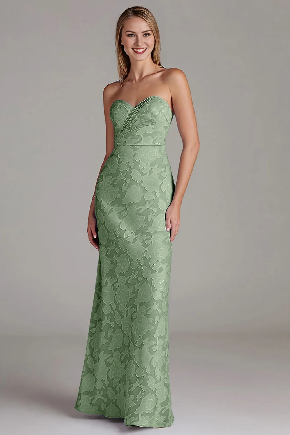 Strapless long wedding guest gown