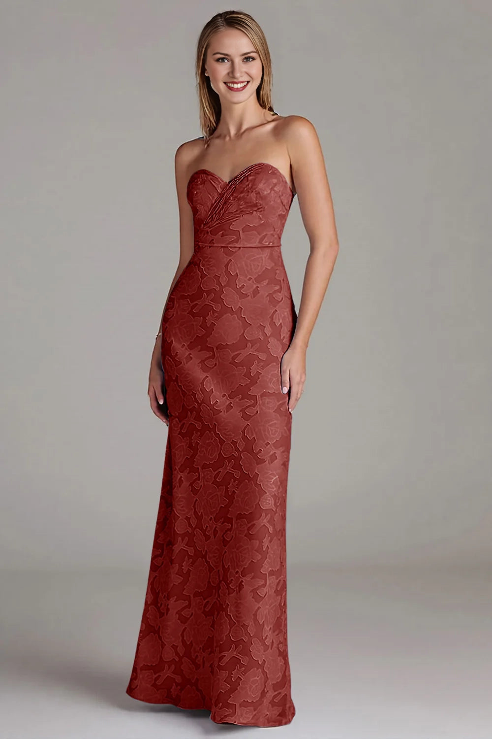Strapless long wedding guest gown