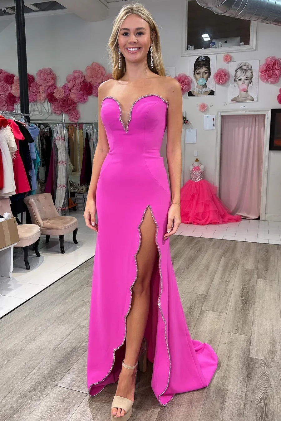 Strapless mermaid long formal slit dress