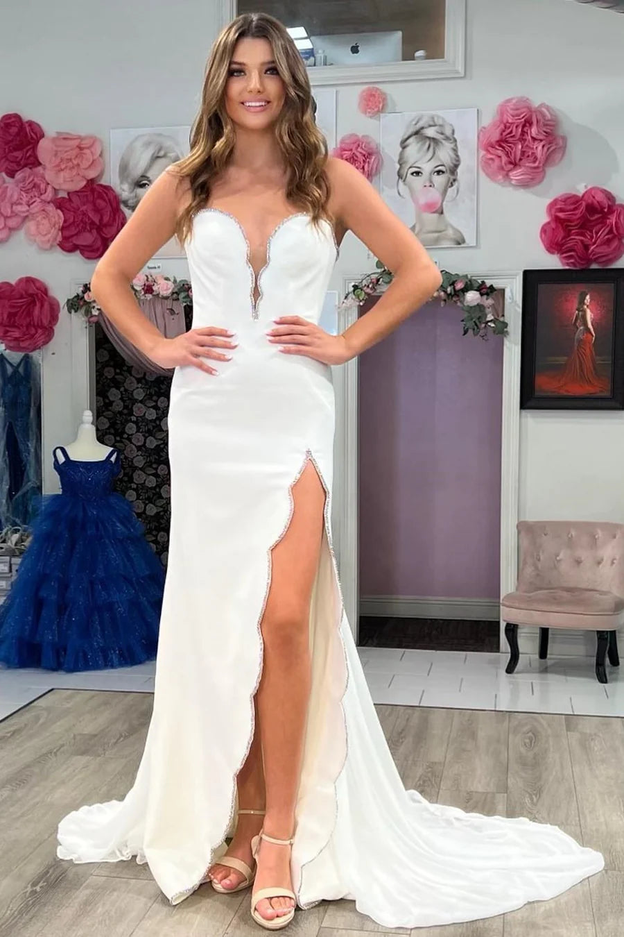 Strapless mermaid long formal slit dress