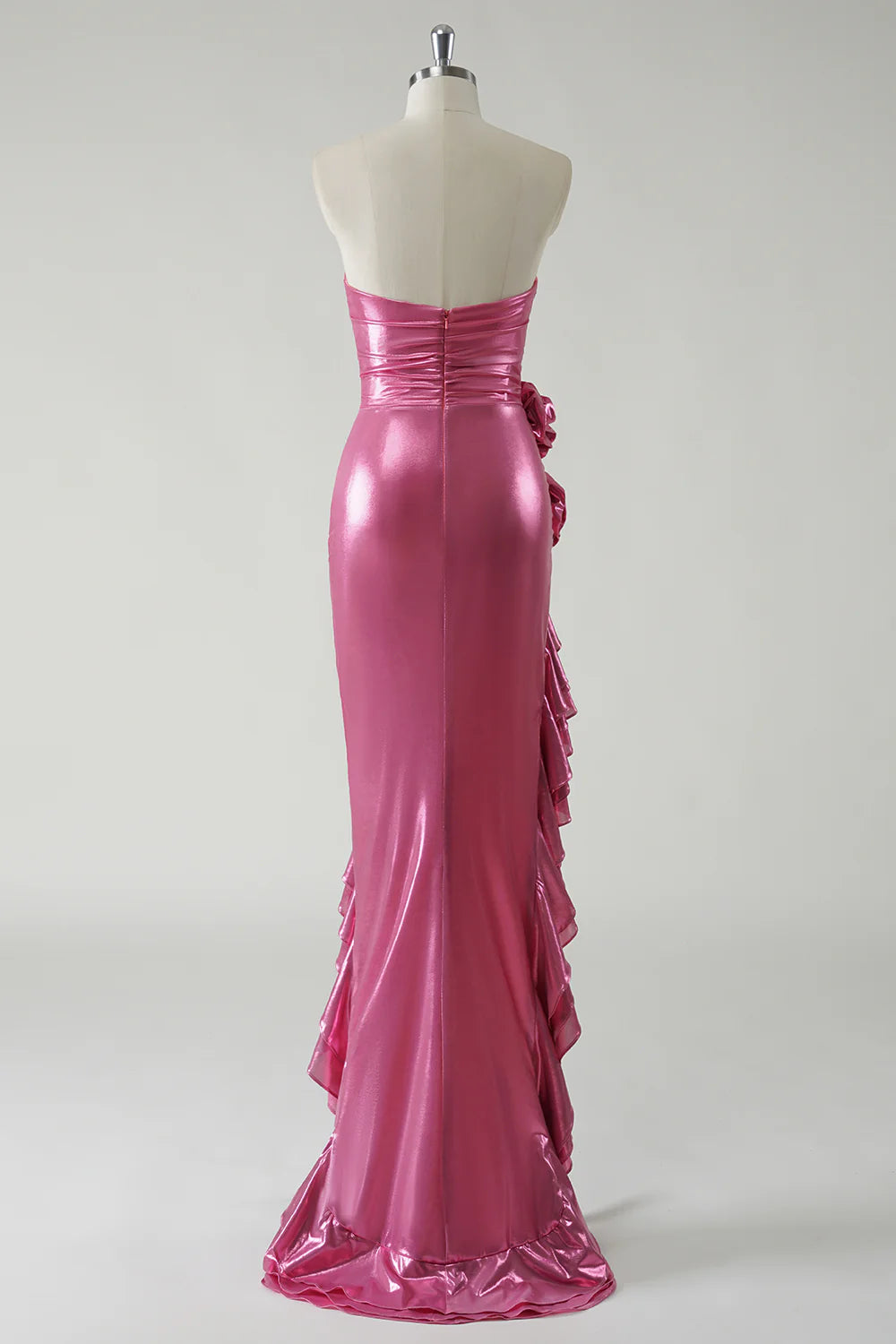 Strapless pleated 3D floral metal ball dress with ruffles