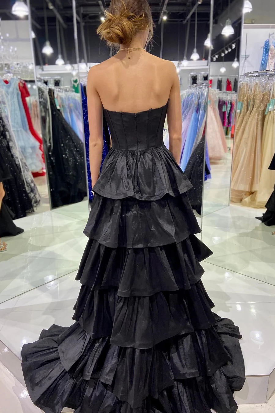 Strapless strapless strapless sweetheart pleated high-low layered ball dress