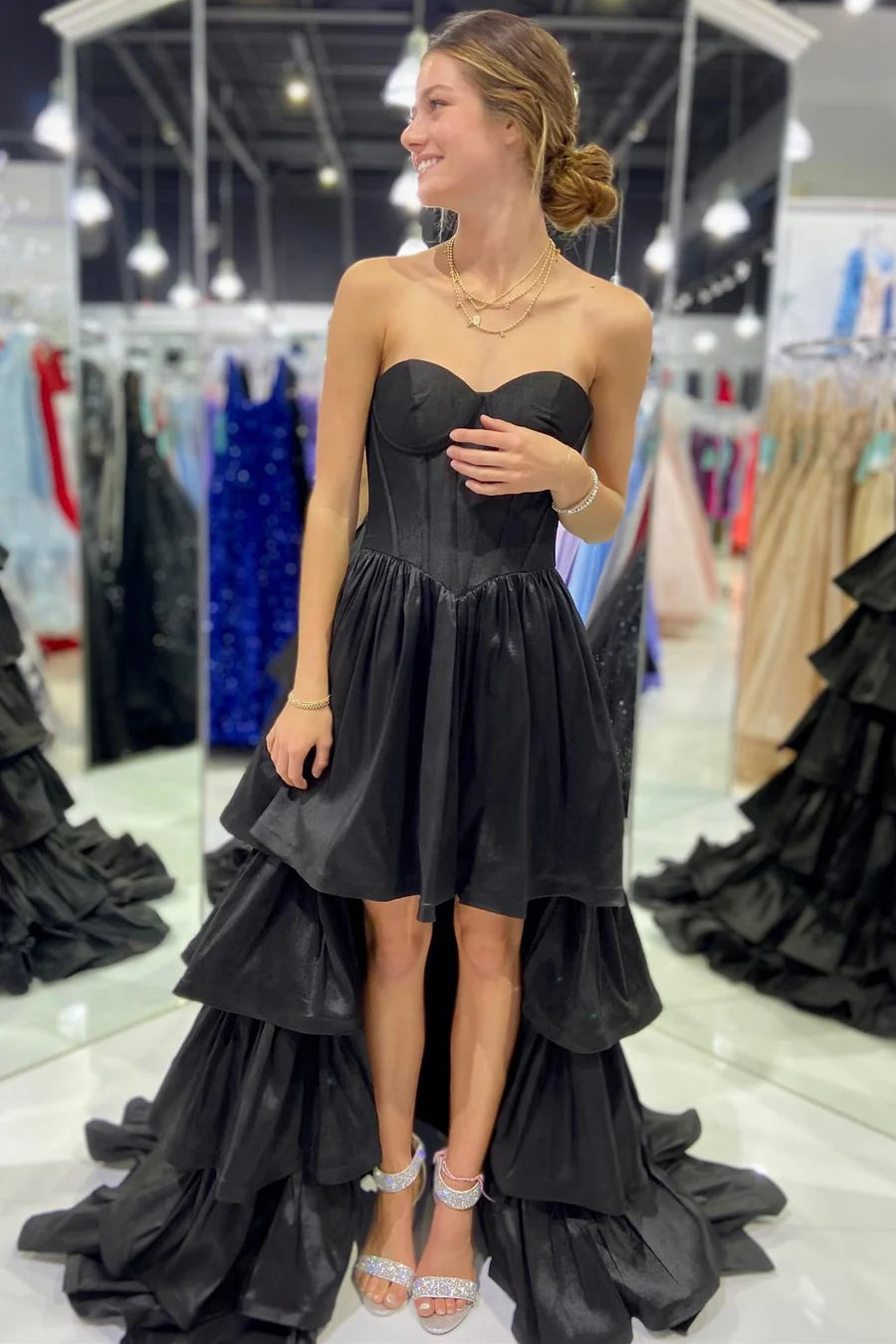 Strapless strapless strapless sweetheart pleated high-low layered ball dress