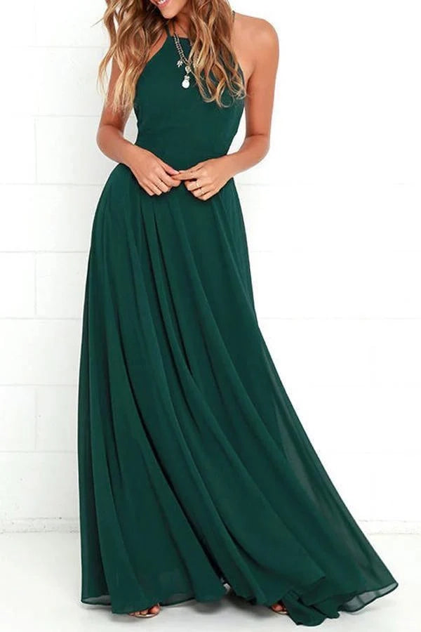 Straps Dark Green Long Bridesmaid Dress with Criss Cross Back